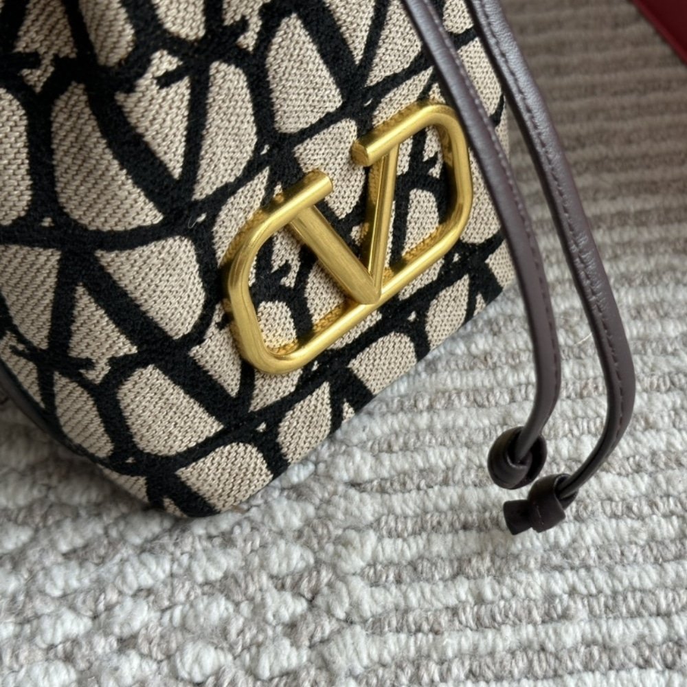 Va1e*ntin0 Mini Vlogo Signature Bucket Bag In Toile Iconographe Brown 22Cm 5W2P0Z44Vri 6Zn