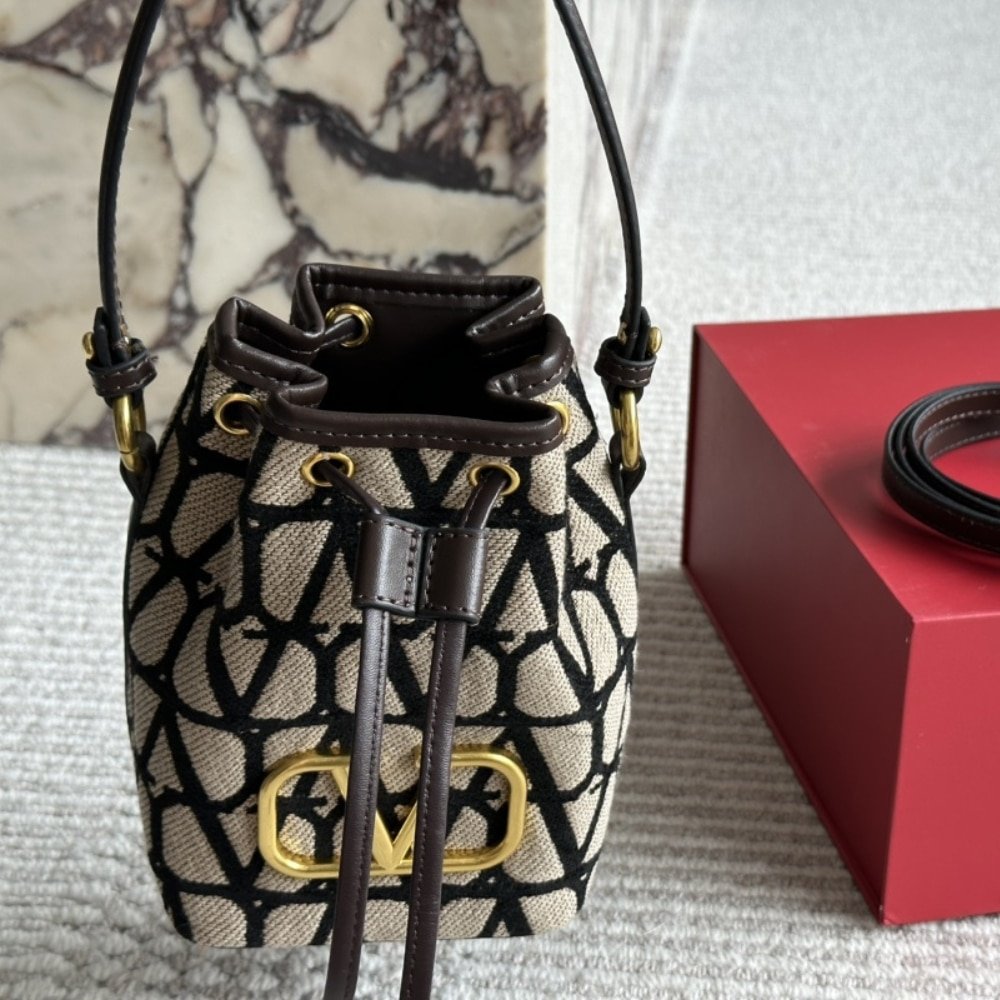 Va1e*ntin0 Mini Vlogo Signature Bucket Bag In Toile Iconographe Brown 22Cm 5W2P0Z44Vri 6Zn
