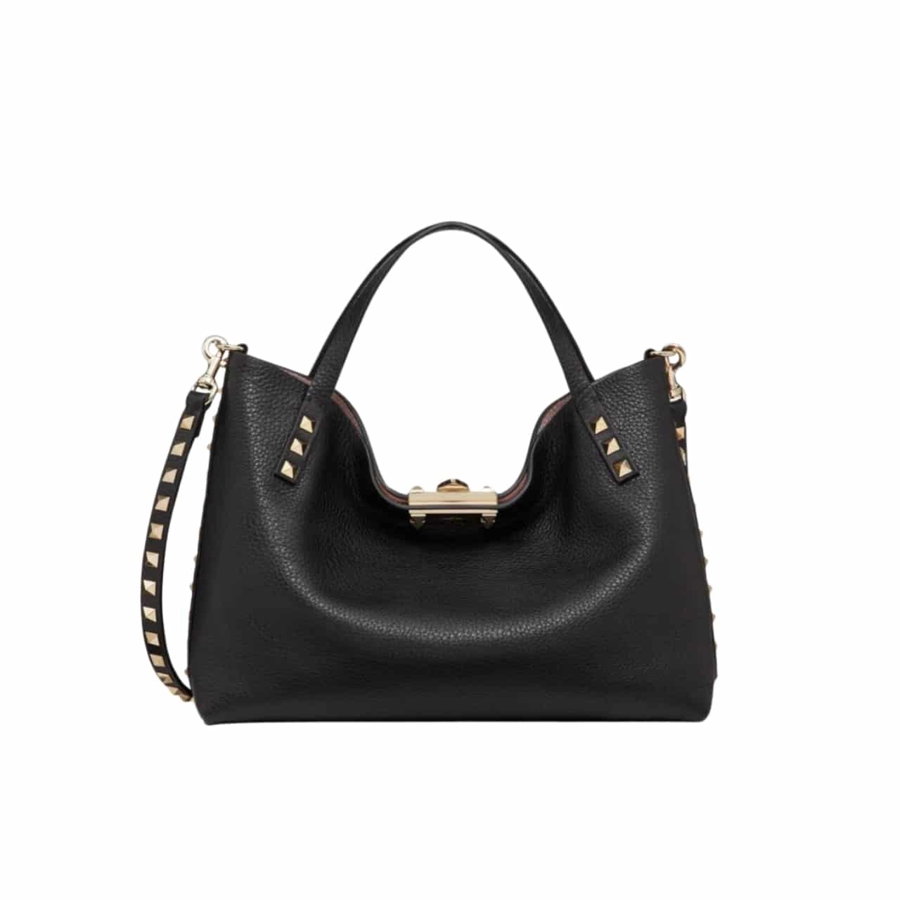 Va1e*ntin0 Garavani Rockstud Calfskin Small Tote Bag Black 26Cm