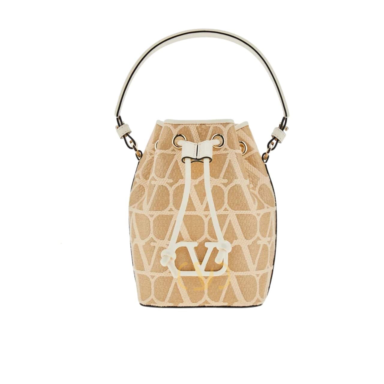 Va1e*ntin0 Mini Vlogo Signature Bucket Bag In Toile Iconographe Beige 22Cm