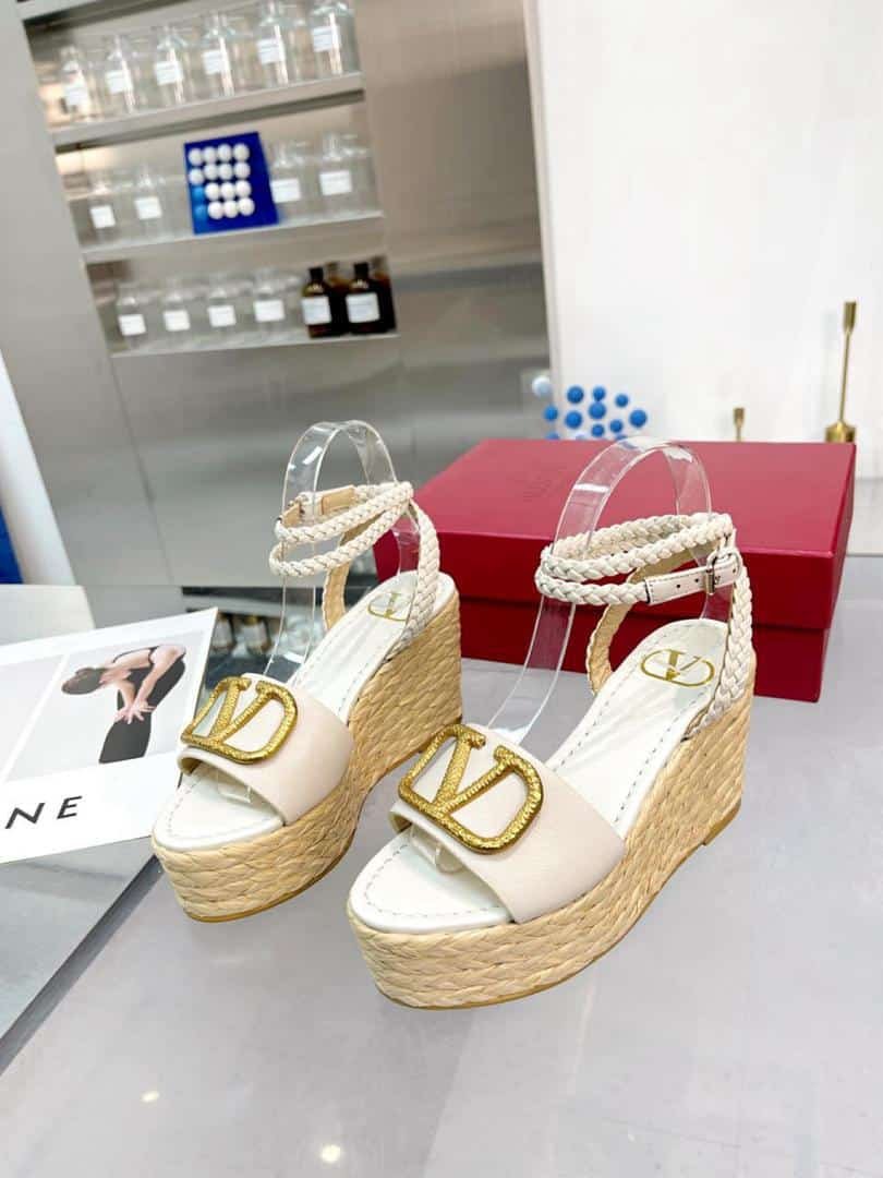 Va1e*ntin0 Garavani Vlogo Espadrille Platform Sandals White