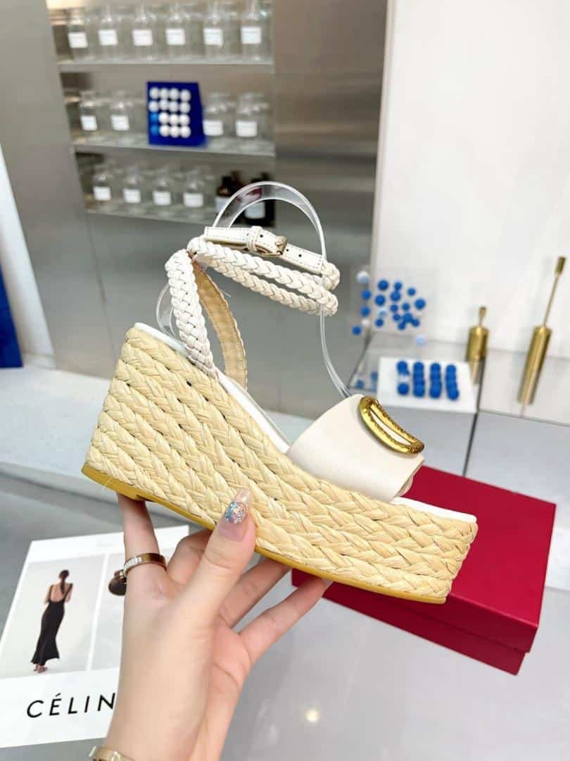 Va1e*ntin0 Garavani Vlogo Espadrille Platform Sandals White