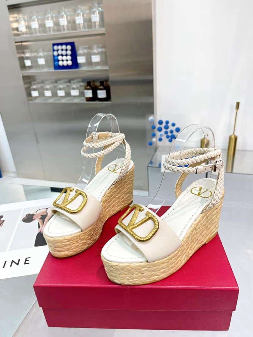 Va1e*ntin0 Garavani Vlogo Espadrille Platform Sandals White