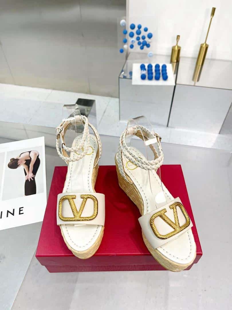 Va1e*ntin0 Garavani Vlogo Espadrille Platform Sandals White