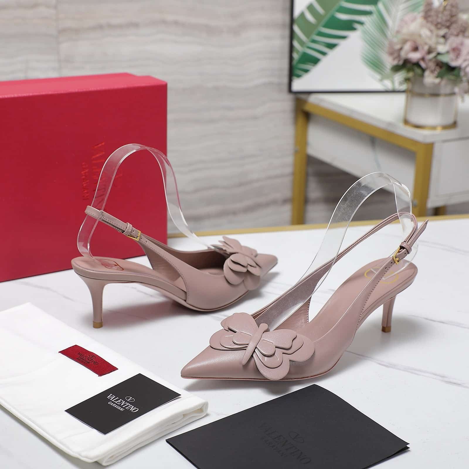 Va1e*ntin0 Garavani Papier Phalène Slingback Pumps Pink