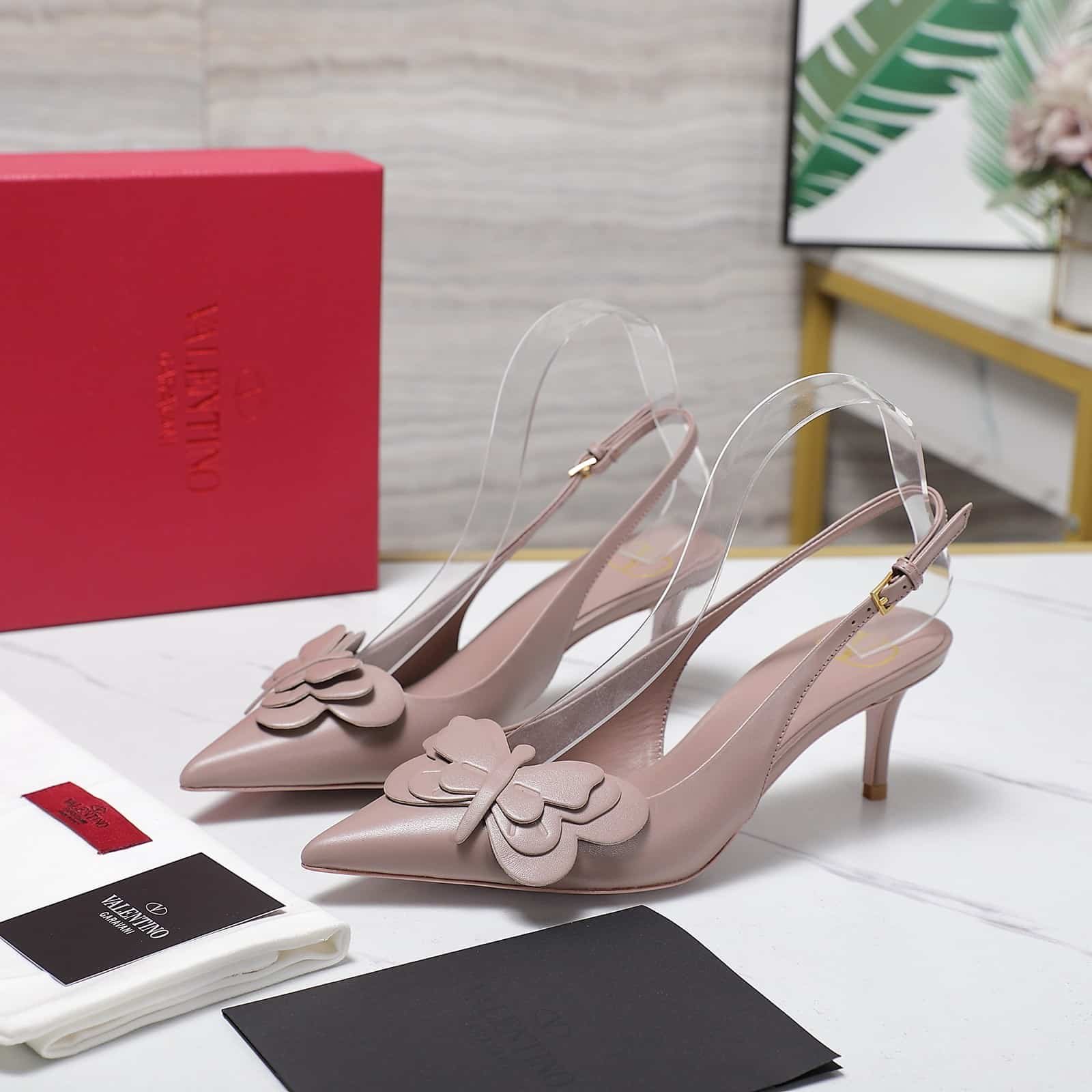 Va1e*ntin0 Garavani Papier Phalène Slingback Pumps Pink