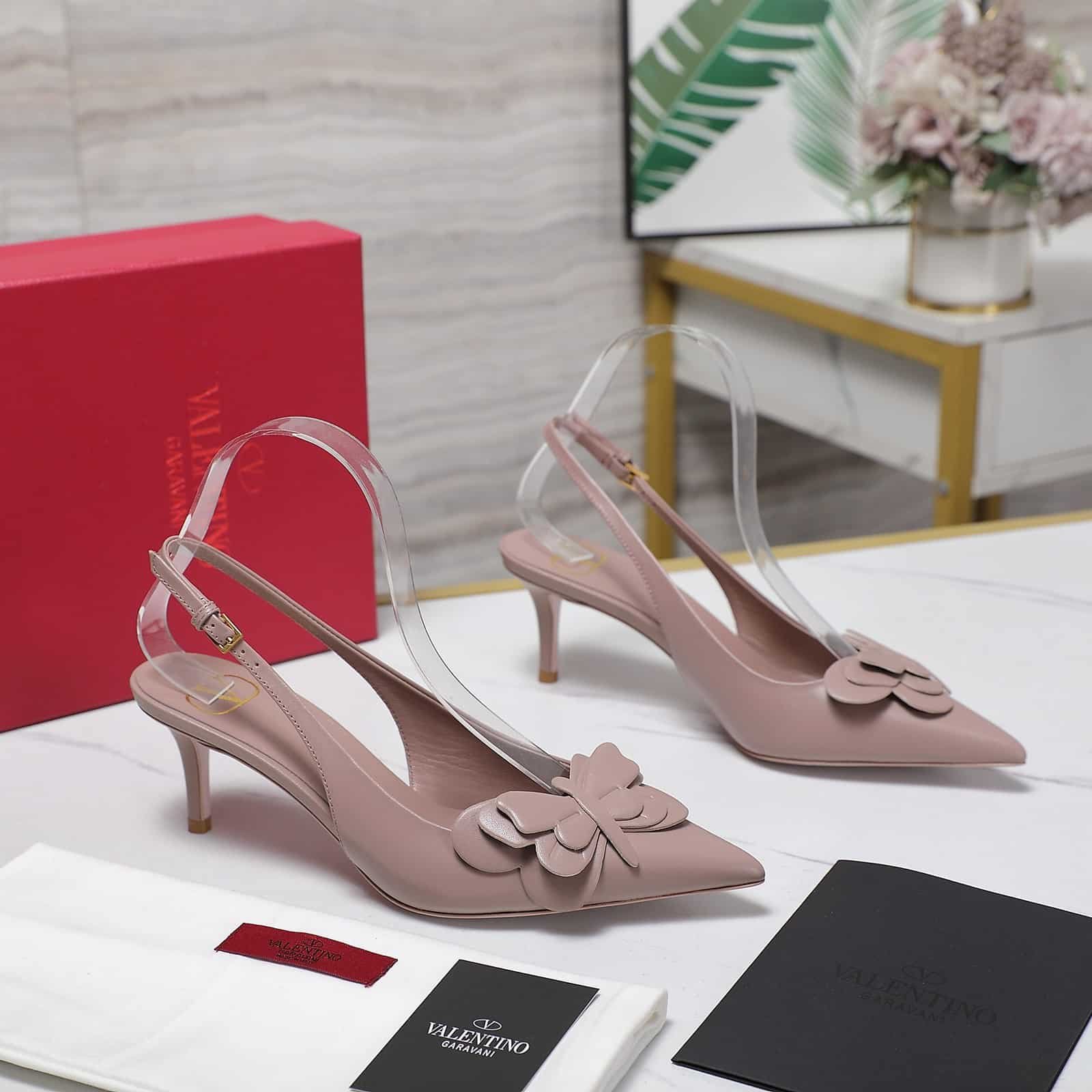 Va1e*ntin0 Garavani Papier Phalène Slingback Pumps Pink
