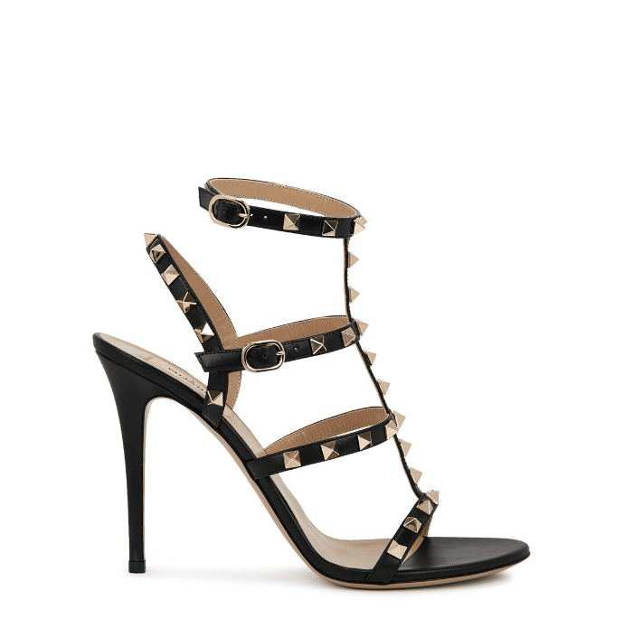 Va1e*ntin0 Garavani Rockstud Leather Sandals Black