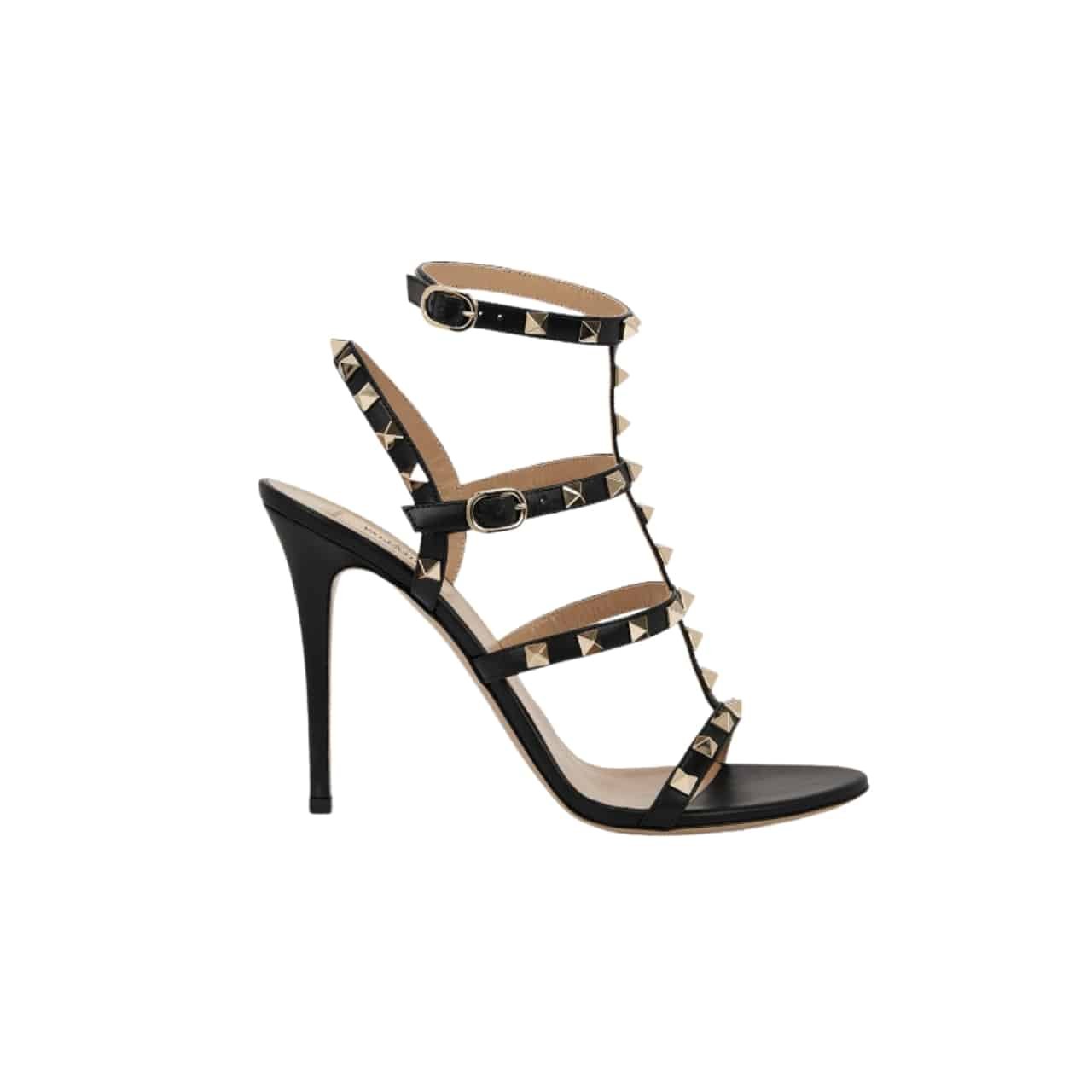 Va1e*ntin0 Garavani Rockstud Leather Sandals Black