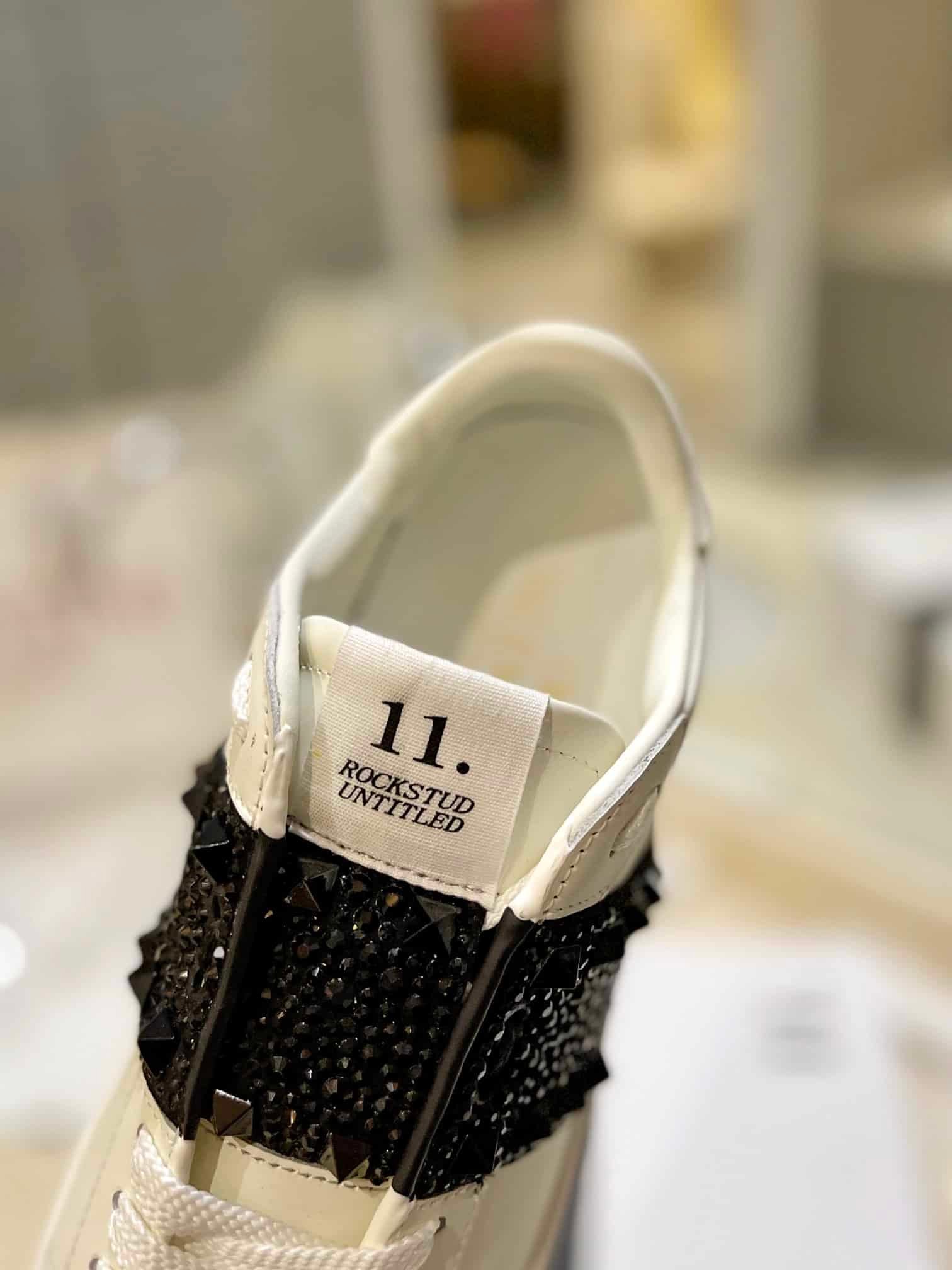 Va1e*ntin0 Garavani Rockstud Untitled Crystal Embellished Leather Sneaker Black