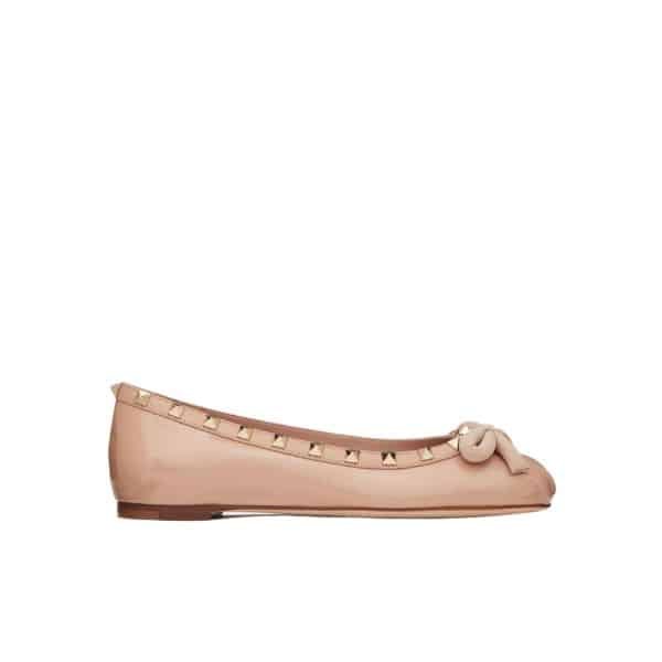 Va1e*ntin0 Garavani Rockstud Patent Leather Ballerina Rose Cannelle 3W2S0Hq5Vnw Gf9