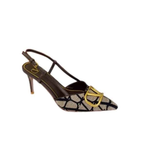 Va1e*ntin0 Garavani Vlogo Signature Slingback Pump In Toile Iconographe Black