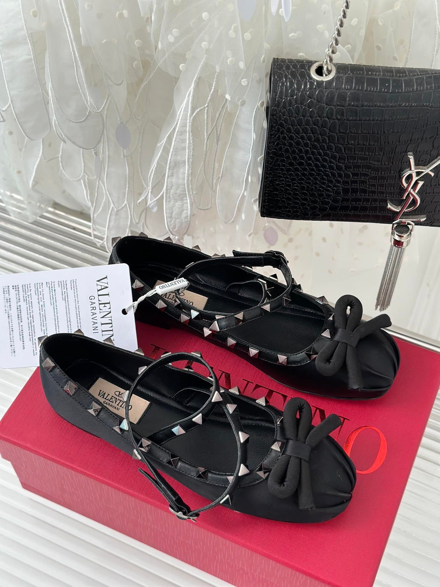 Va1e*ntin0 Garavani Rockstud Satin Ballerinas With Tone On Tone Studs Black 3W2S0Hb6Eql 0No