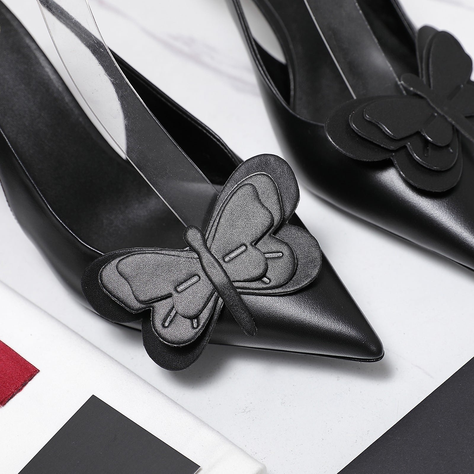 Va1e*ntin0 Garavani Papier Phalène Slingback Pumps Black