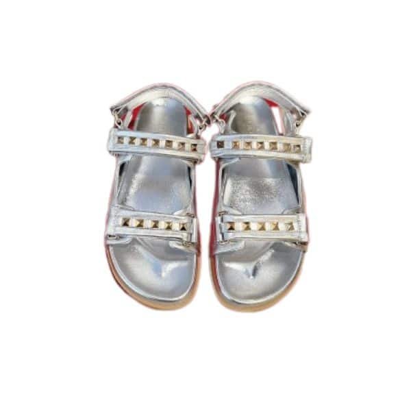 Va1e*ntin0 Garavani Rockstud Flat Sandal In Nappa Leather For Woman In Silver