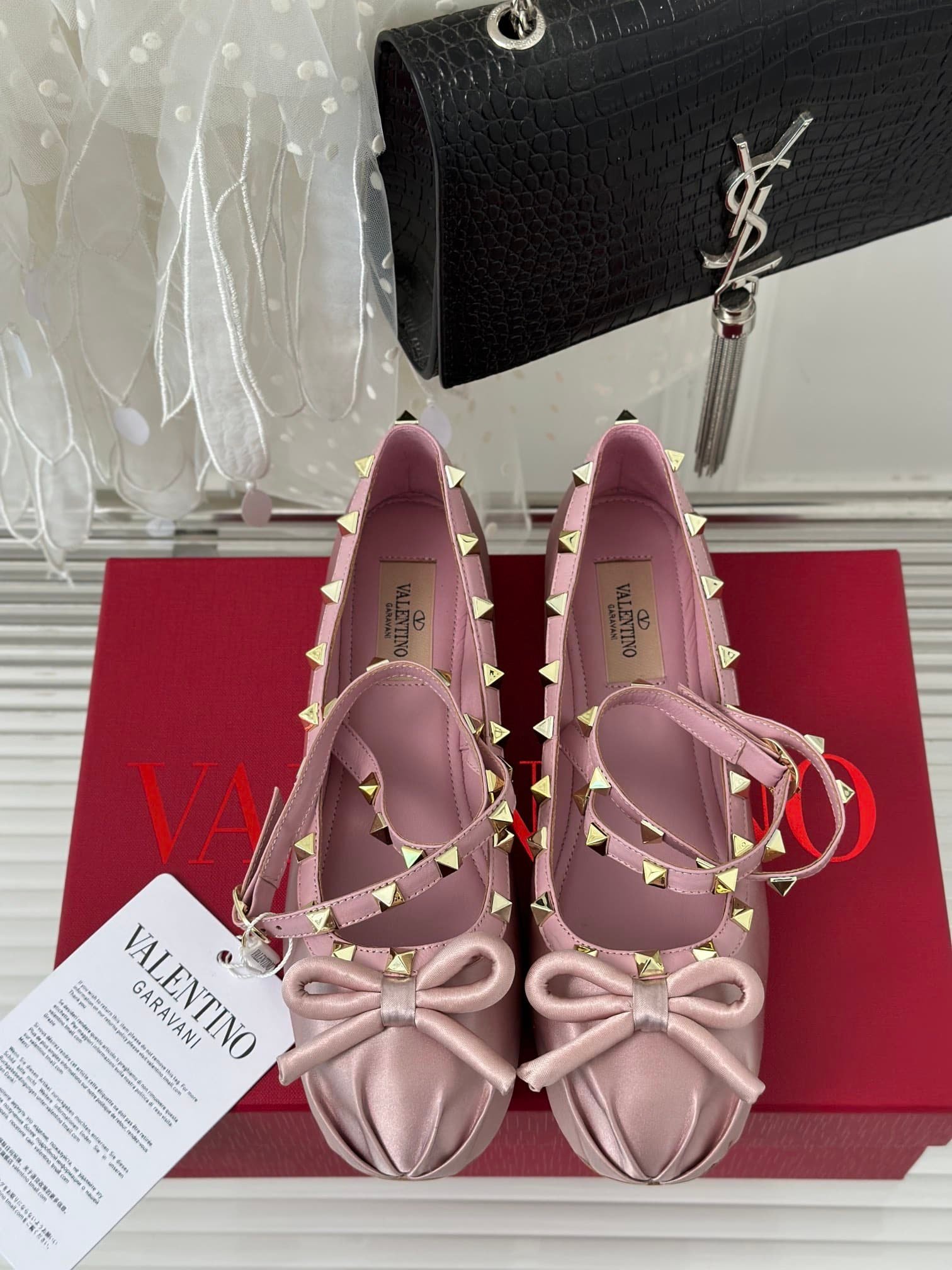 Va1e*ntin0 Garavani Rockstud Satin Ballerina Water Lilac 3W2S0Hb6Swh 6E0