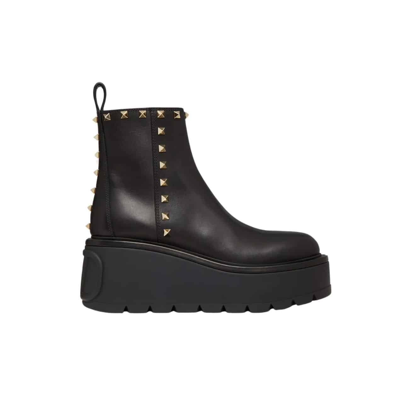 Va1e*ntin0 Garavani Uniqueform Calfskin Ankle Boot Black 1W2S0Cs0Mmd 0No