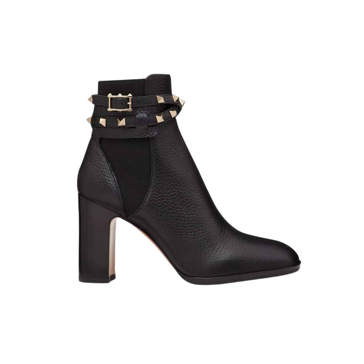 Va1e*ntin0 Garavani Rockstud Grainy Calfskin Ankle Boot Black 3W2S0P62Vce 0No