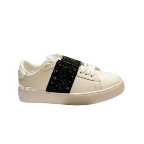 Va1e*ntin0 Garavani Rockstud Untitled Crystal Embellished Leather Sneaker Black