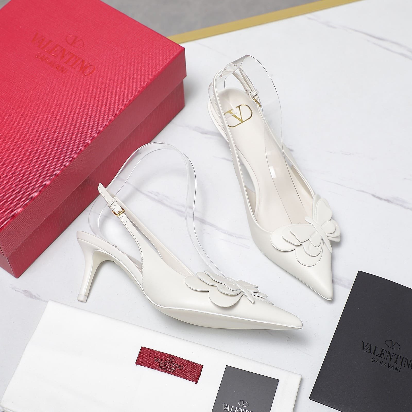 Va1e*ntin0 Garavani Papier Phalène Slingback Pumps White