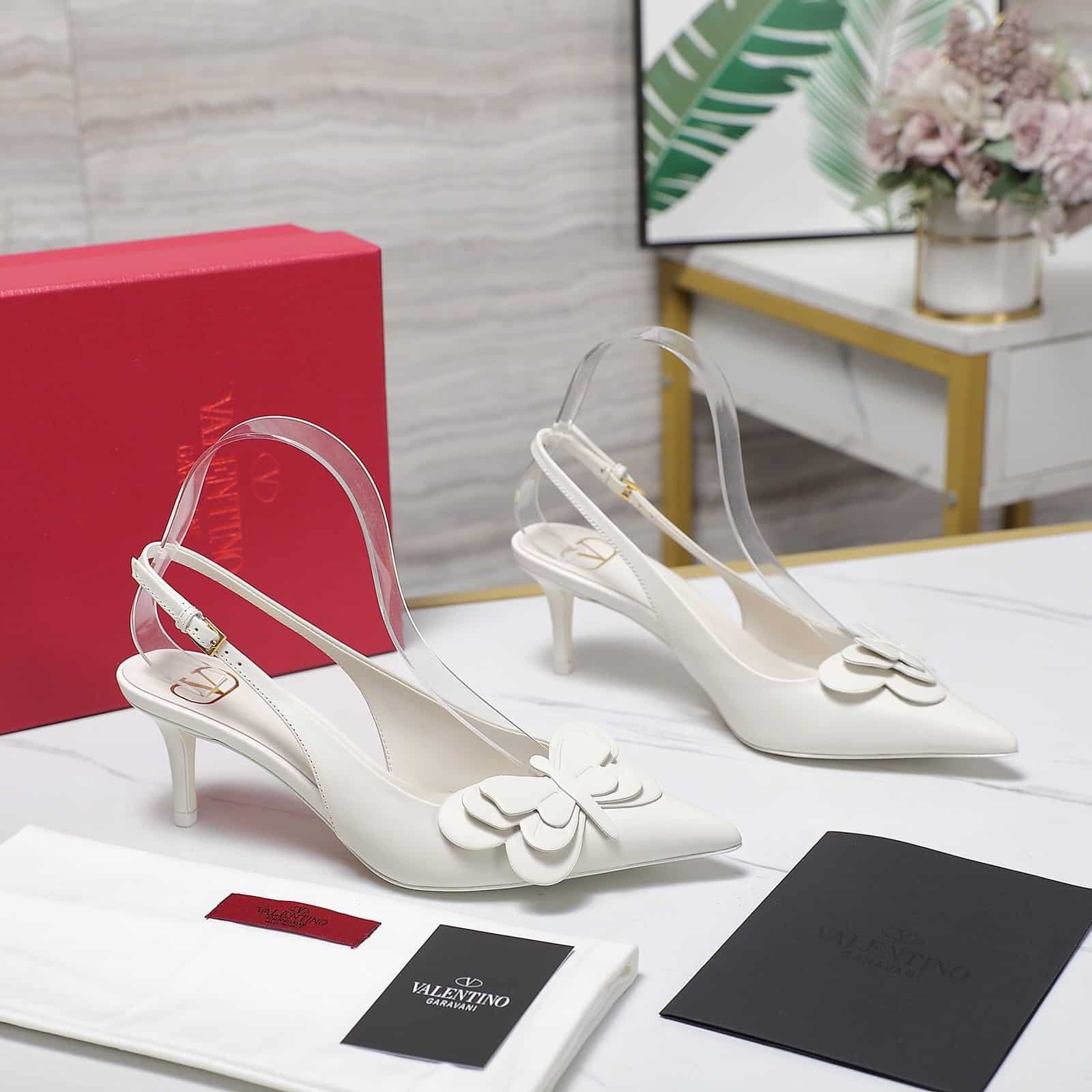 Va1e*ntin0 Garavani Papier Phalène Slingback Pumps White