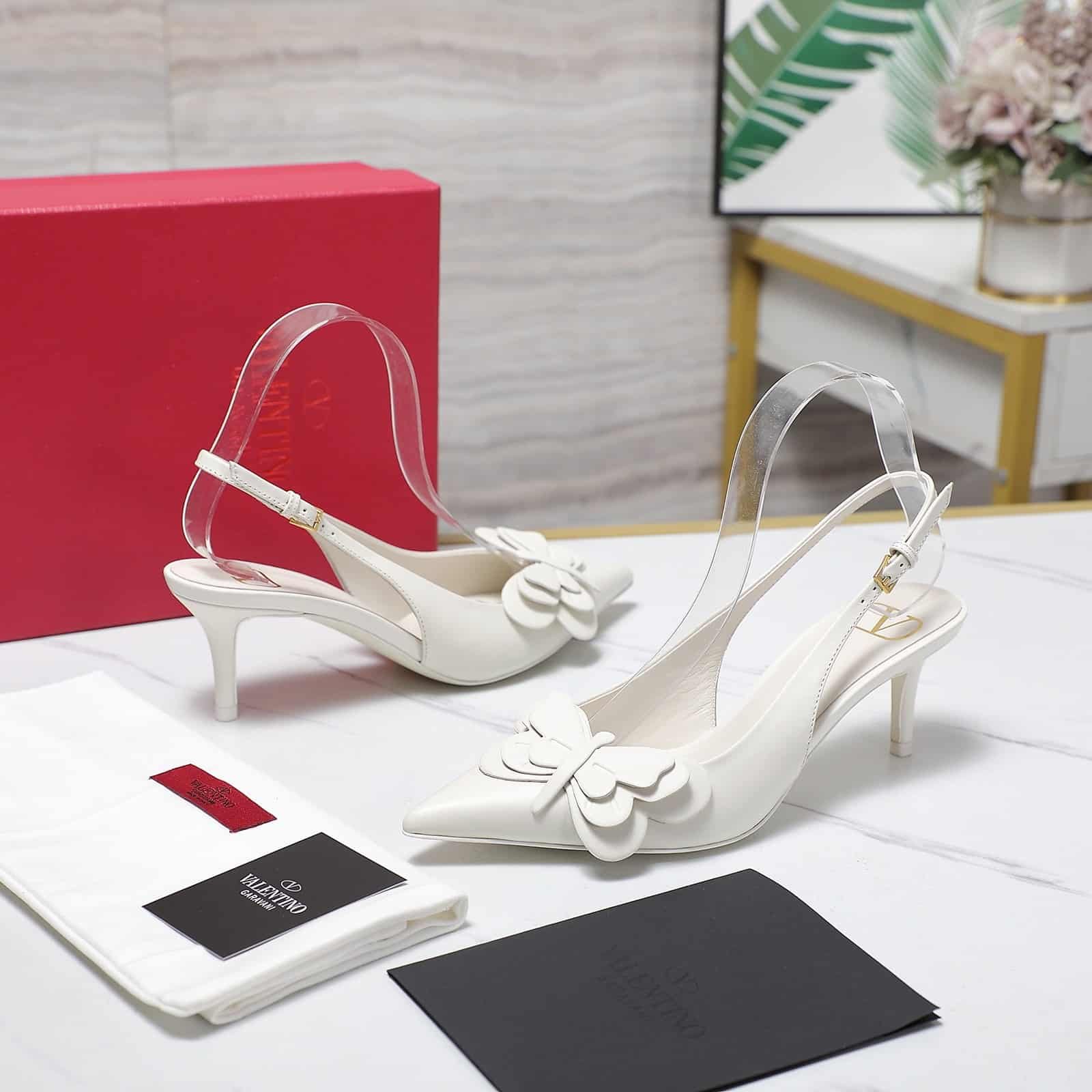 Va1e*ntin0 Garavani Papier Phalène Slingback Pumps White