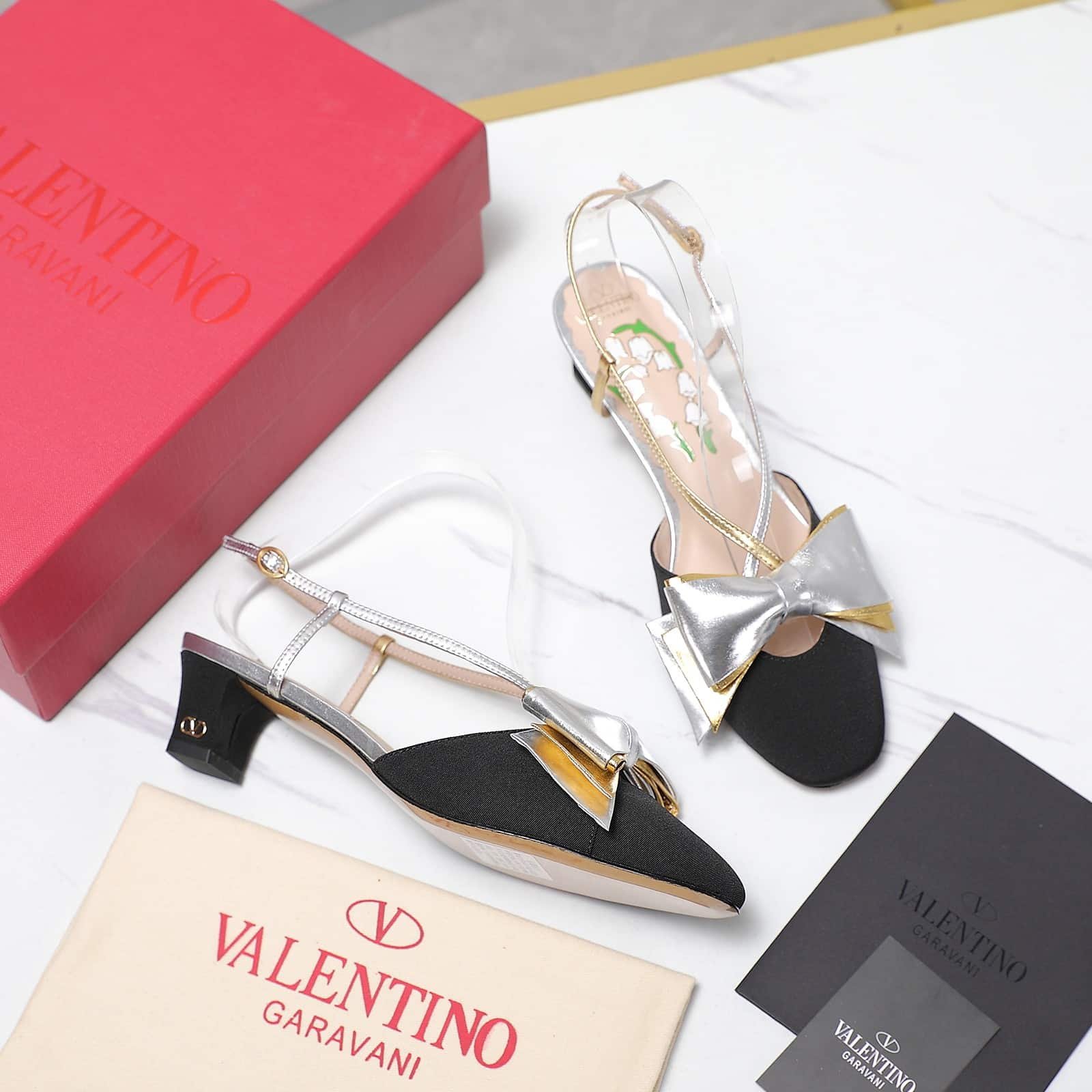 Va1e*ntin0 Bowow Slingback Pumps Black 6W2S0Lb6Qlj R1V