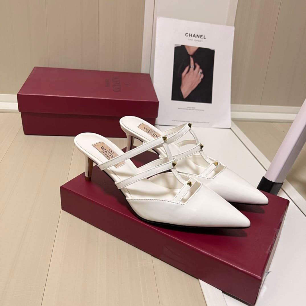 Va1e*ntin0 Garavani Rockstud Wispy Mule In Calfskin White 4W0S0Jb1Act 098