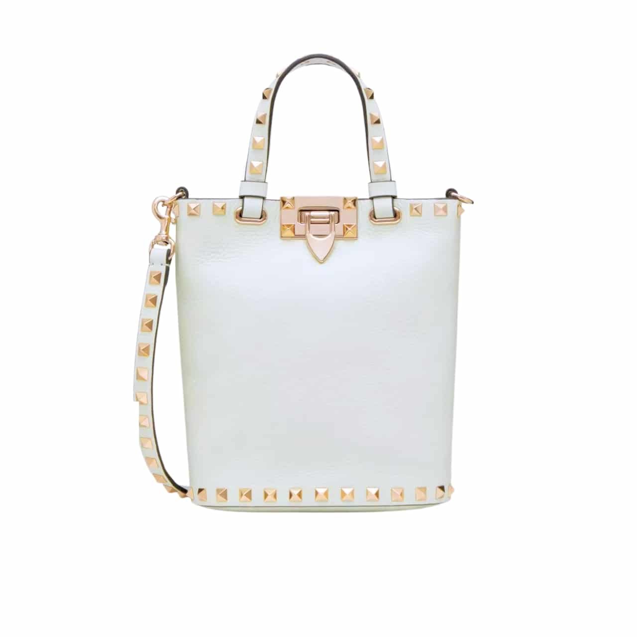 Va1e*ntin0 Rockstud Crossbody Pouch In Grainy Calfskin White 16Cm