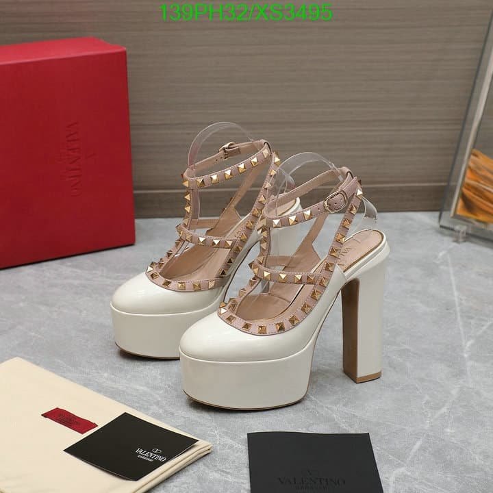 Va1e*ntin0 Rockstud Platform Pump In Patent Leather White