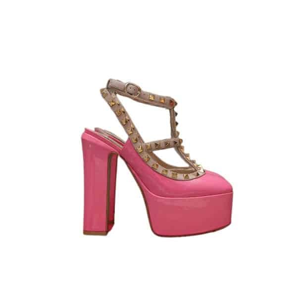 Va1e*ntin0 Rockstud Platform Pump In Patent Leather Pink