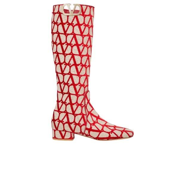 Va1e*ntin0 Vlogo Type Boot In Toile Iconographe Beige Red 2W2S0Ft9Ebhj4A