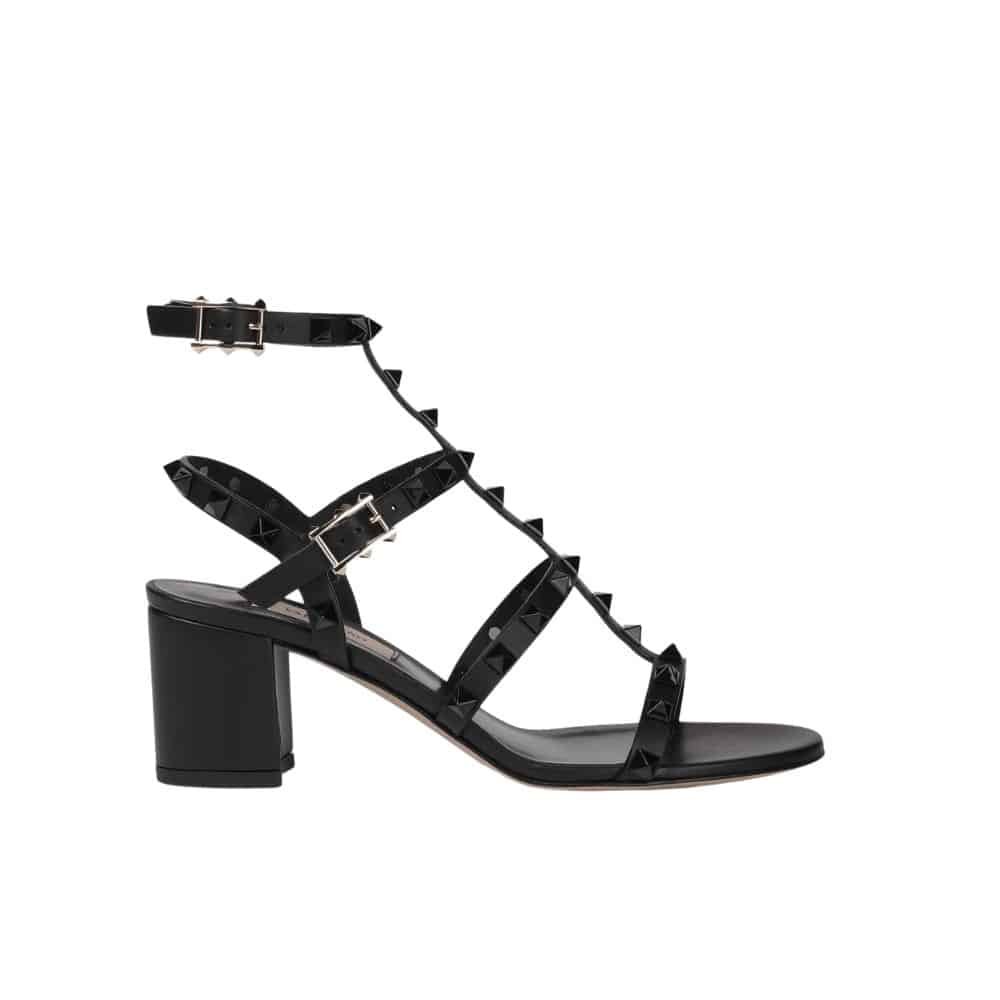 Va1e*ntin0 Garavani Rockstud Leather Sandals Black