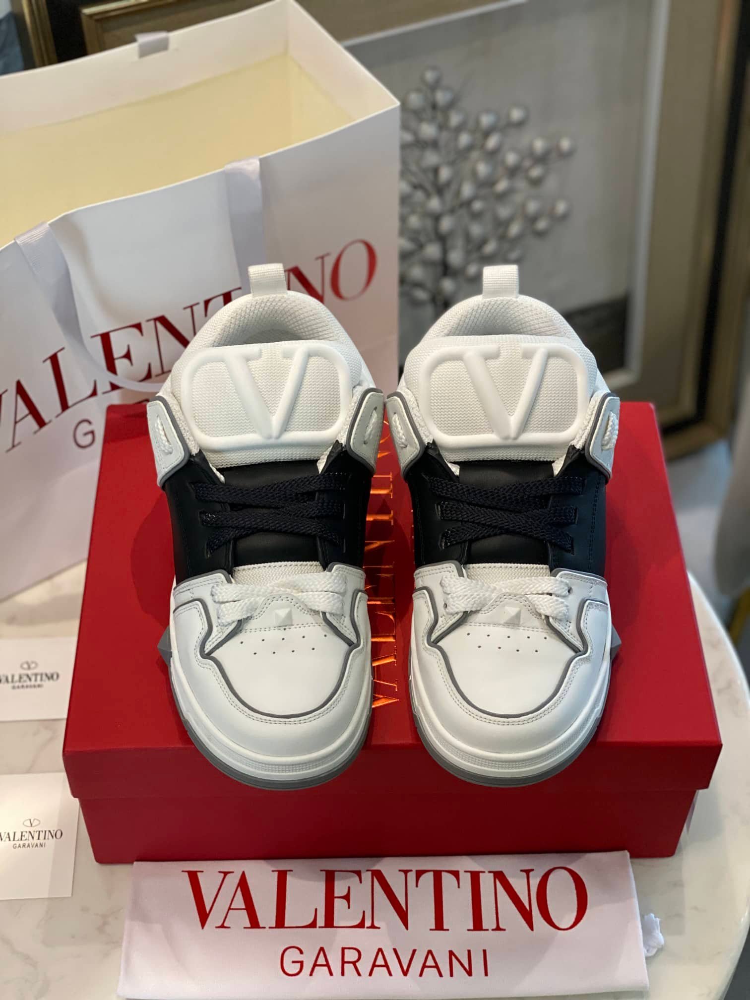 Va1e*ntin0 Garavani Open Skate Sneaker White And Black