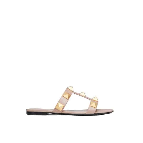 Va1e*ntin0 Flat Roman Stud Calfskin Slide Sandal 3W2S0Bu9Zwmgf9