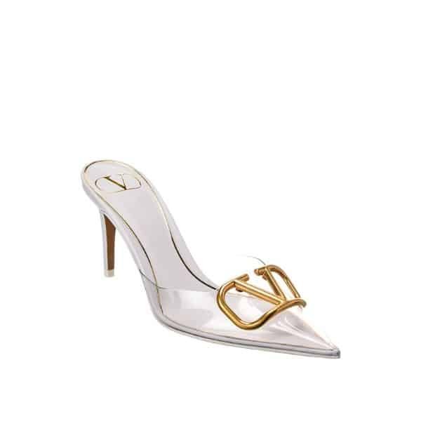 Va1e*ntin0 Vlogo 80 Vinyl Leather Mule In White