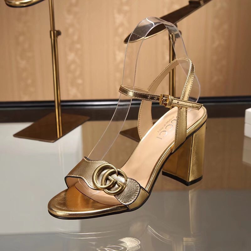 Gvc*1 Gold Metallic Laminate Leather Mid Heel Sandal 453379