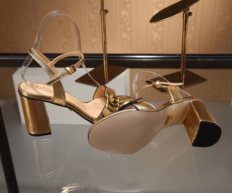 Gvc*1 Gold Metallic Laminate Leather Mid Heel Sandal 453379