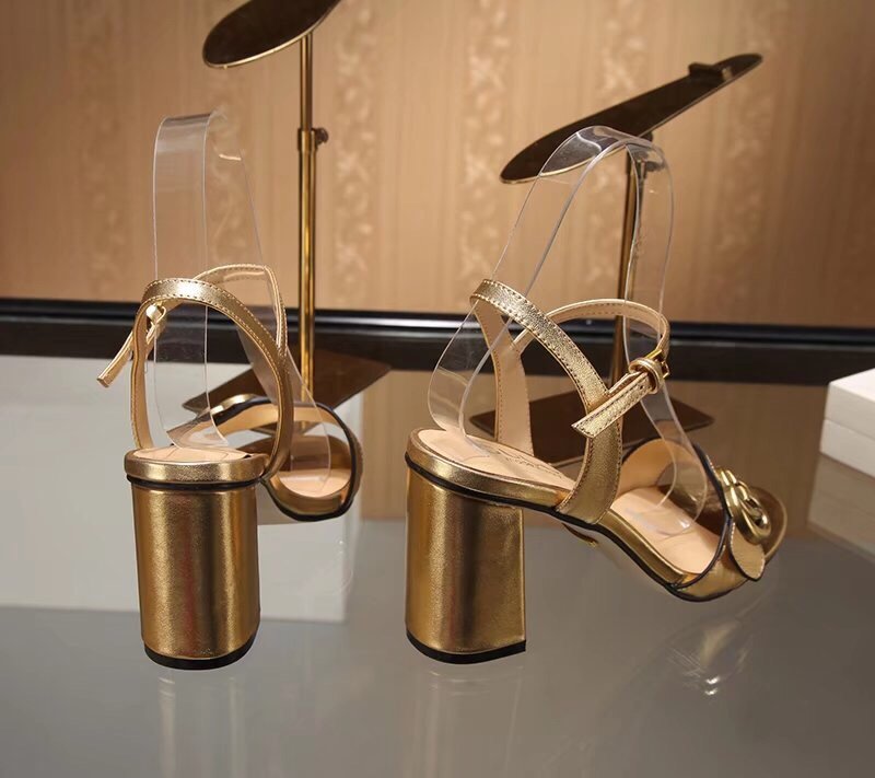 Gvc*1 Gold Metallic Laminate Leather Mid Heel Sandal 453379