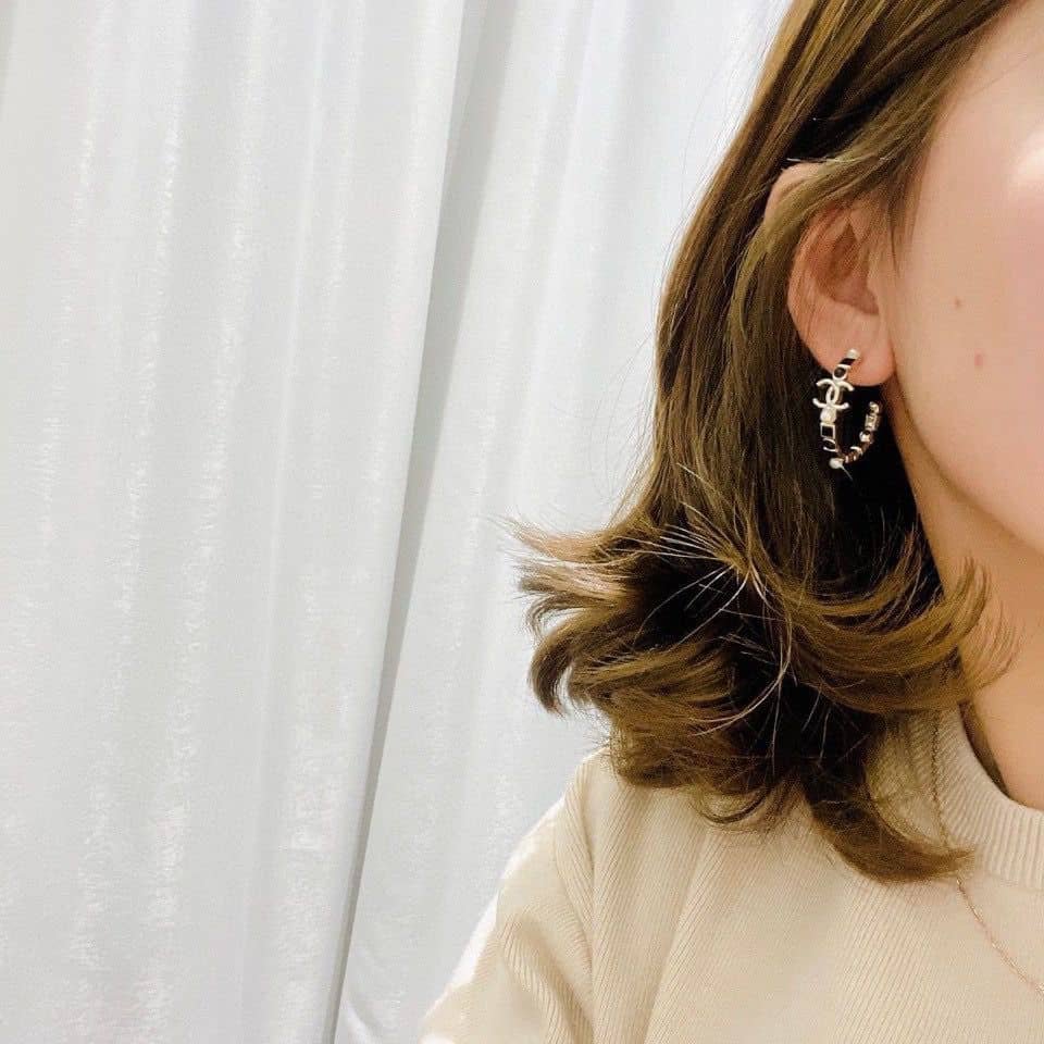 Ch**el Hoop Earrings Metal Gold And Black Ab7836 B07668 Ng856