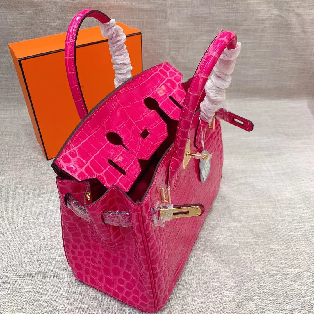 H**me5 Birkin 30 Crocodile Gold Toned Hardware Dark Pink 30Cm