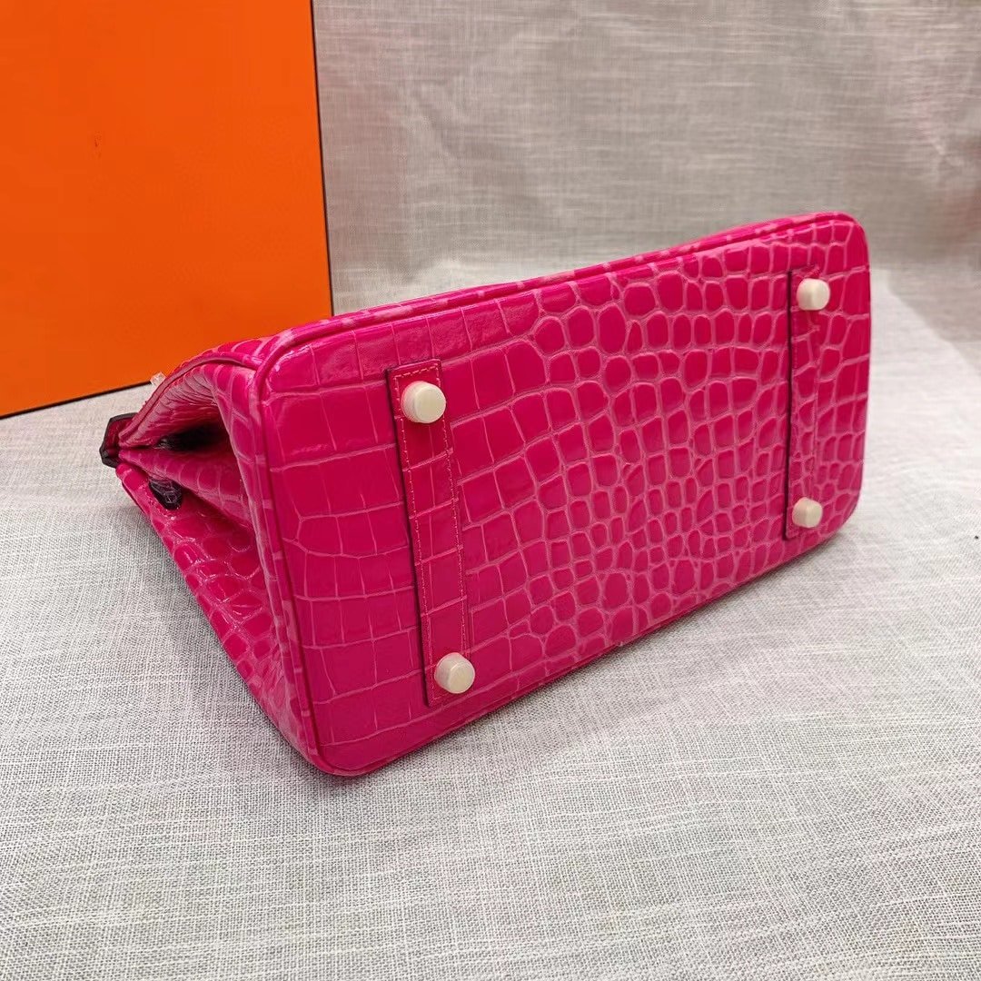 H**me5 Birkin 30 Crocodile Gold Toned Hardware Dark Pink 30Cm