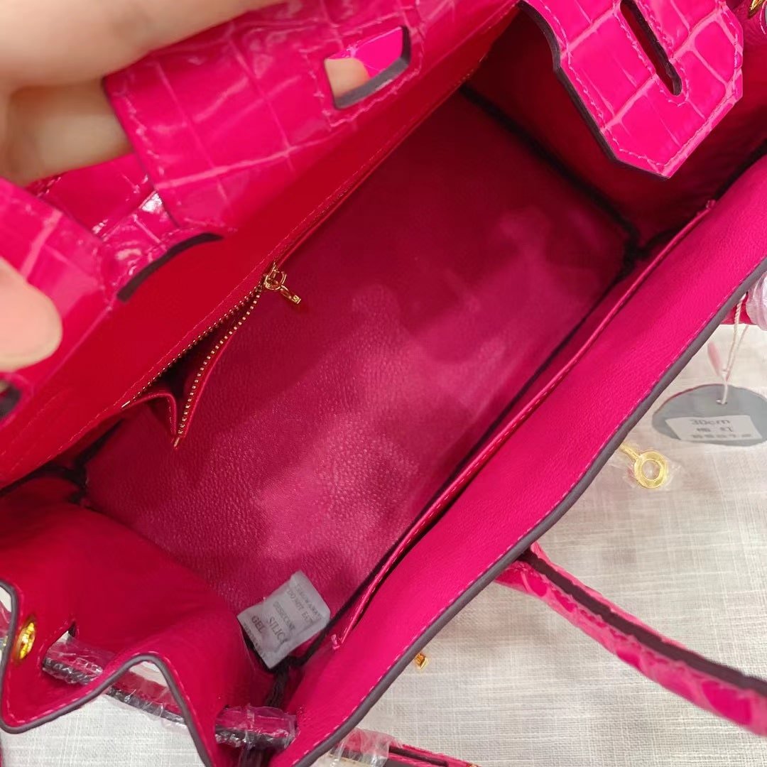 H**me5 Birkin 30 Crocodile Gold Toned Hardware Dark Pink 30Cm