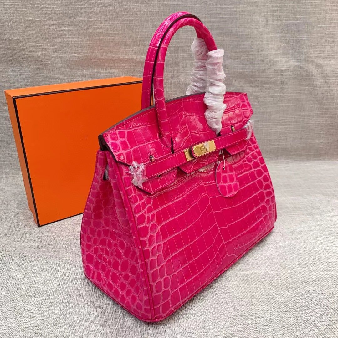 H**me5 Birkin 30 Crocodile Gold Toned Hardware Dark Pink 30Cm