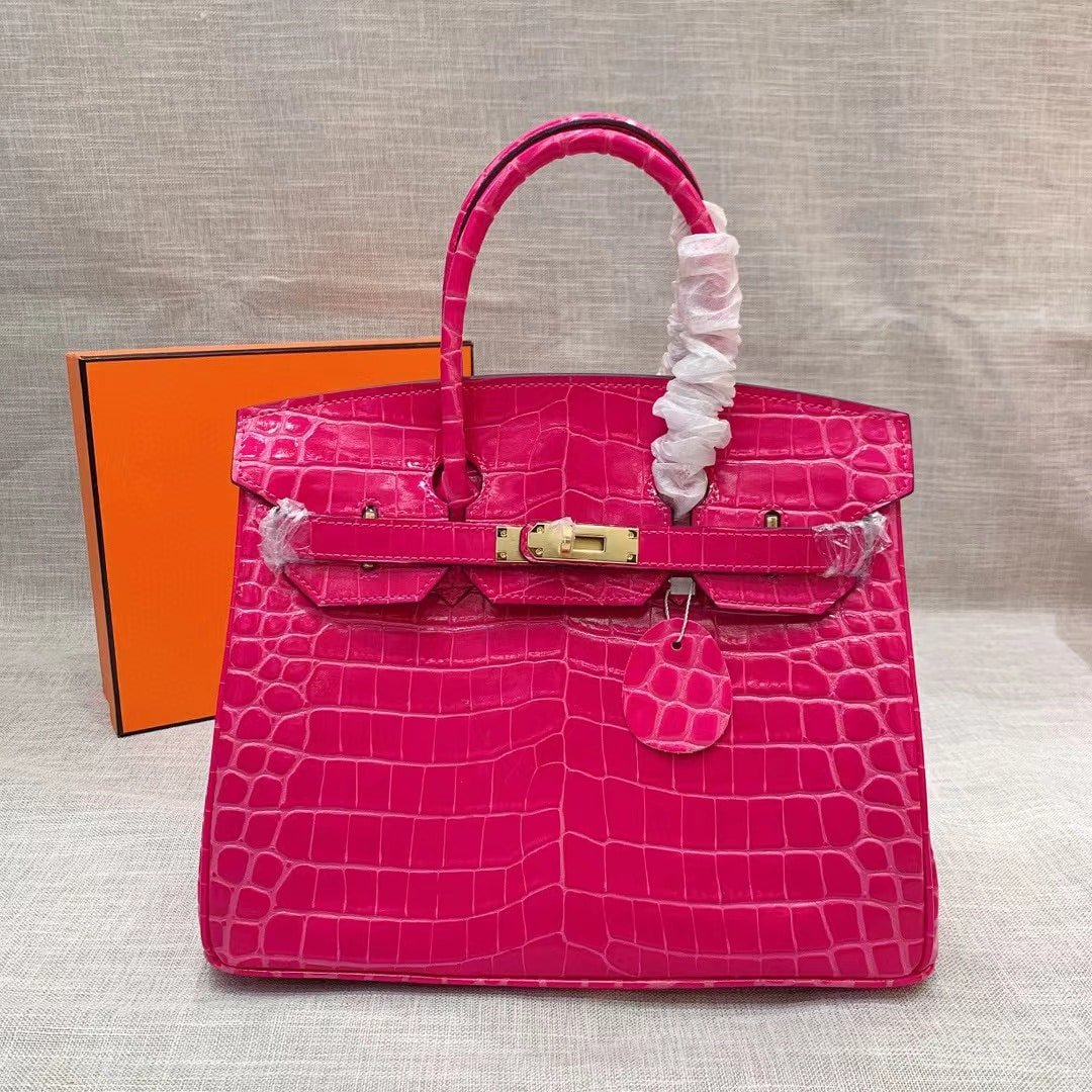H**me5 Birkin 30 Crocodile Gold Toned Hardware Dark Pink 30Cm
