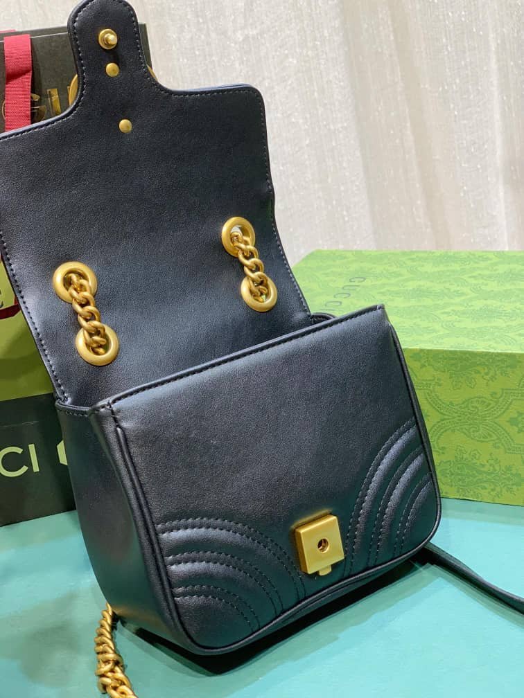 Gvc*1 Gg Marmont Mini Shoulder Bag Black 18Cm ‎739682 Aabzc 6832