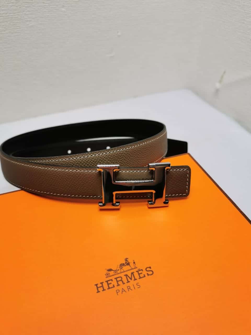 H**me5 Belt Togo Swift Silver Buckle Brown 24Mm