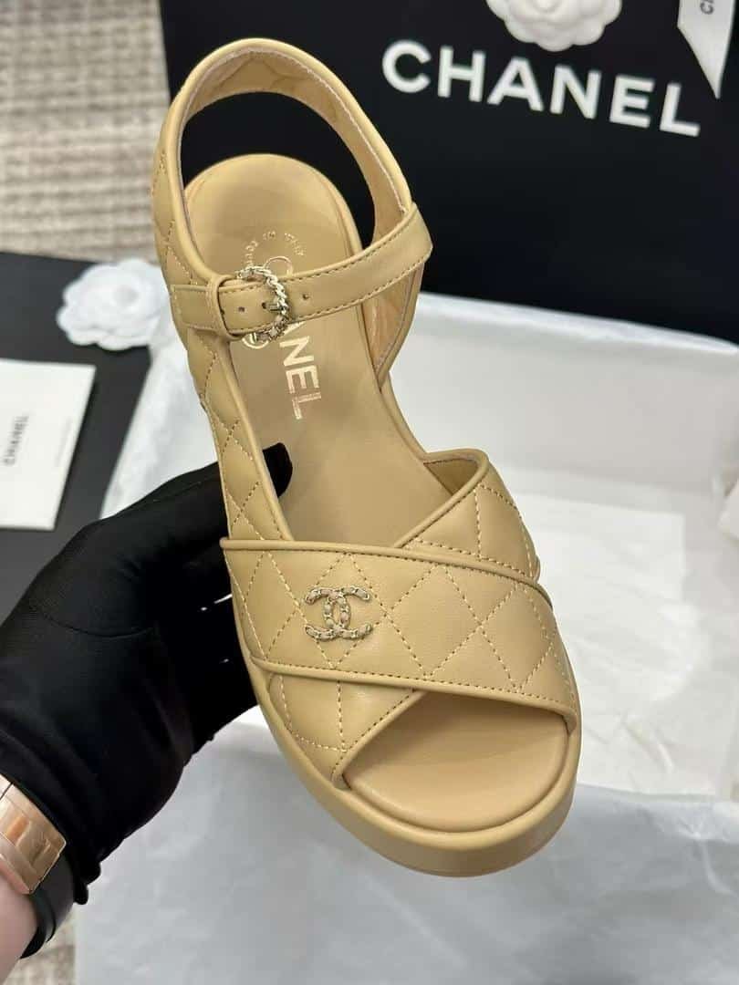 Ch**el Quilted Sandals Beige G39918