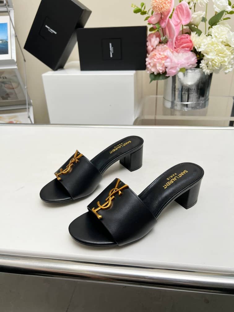 Sa1nt Lau*nt Slide Sandals Heeled Black