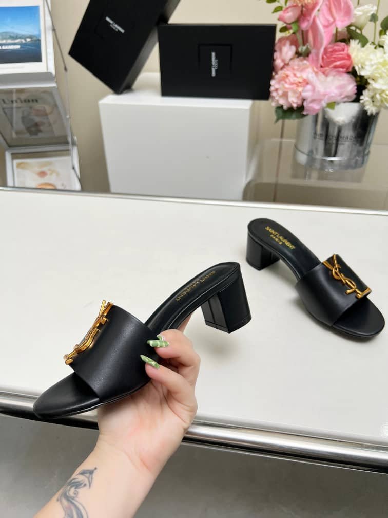 Sa1nt Lau*nt Slide Sandals Heeled Black
